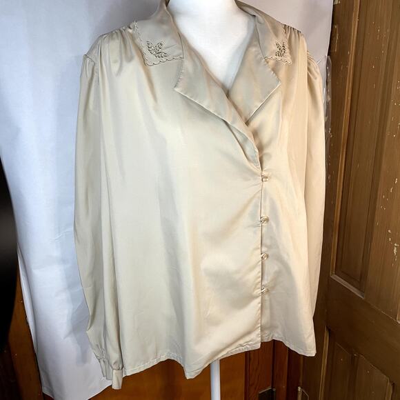 Vintage Alice Stuart 18 A Women's button down blouse tan long sleeve - Picture 11 of 11